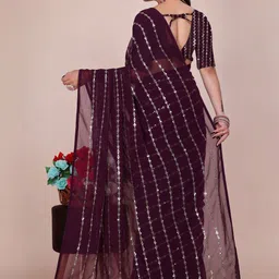 Moda Rapido Embellished Sequinned Pure Georgette Saree With Blouse Piece image 5