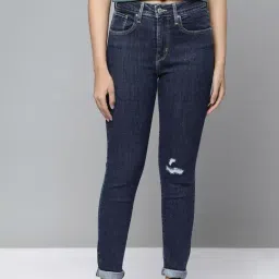 Levi's 724 Dark Blue Straight Fit High Rise Distressed Jeans-image-34