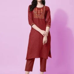 MIRCHI FASHION Maroon Embellished Straight Kurta-picture-12