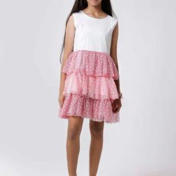 Kate & Oscar Kids White & Pink Printed Dress-picture-41