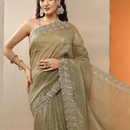 Libas Green Embellished Saree With Unstitched Blouse image 4
