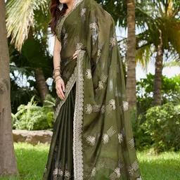 all about you Ethnic Motifs Embroidered Saree with Blouse Piece image 1