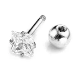 gadgetsden HQ Square Cubic Zircon Tragus/Cartilage/Lip/Helix Piercing Stud Earrings Stainless Steel Unisex, 2pcs image 3