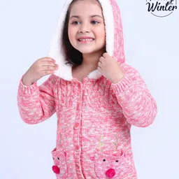 Babyoye Full Sleeves Cotton Hooded Sweater - Pink-image-18