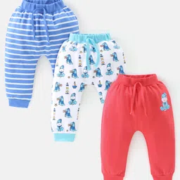 Babyhug Cotton Full Length Diaper Pants Stripes & Dino Print Pack Of 3- Red Blue & White-picture-20