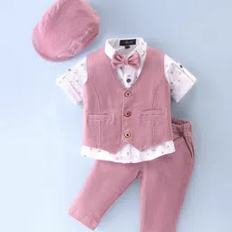 Robo Fry Cotton Lycra Full Sleeves Solid Colored Party Suit With Cap & Bow - Onion Pink-picture-17
