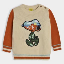 Mi Arcus Cotton Peanuts Featuring Full Sleeves Snoopy Embroidered Sweater - Cream-picture-34
