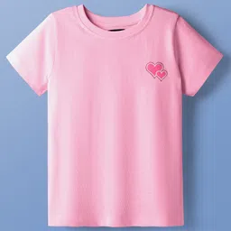 Pine Kids Cotton Knit Half Sleeves T-Shirt With Heart Print - Pink-picture-11