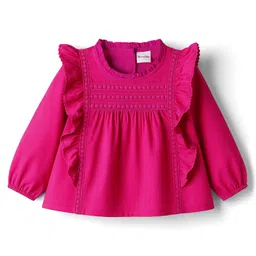 kookie kids india Kookie Kids Cotton Woven Full Sleeves Solid Color Peplum Top with Frill & Lace Detailing - Fuchsia-picture-26