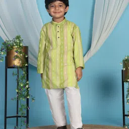 P-MARK Cotton Knit Full Sleeves Threadwork Detailed Kurta Pyjama Set - Green-picture-13