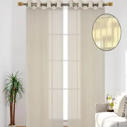 Aura Beige Set of 2 Striped Sheer Door Curtain image 3
