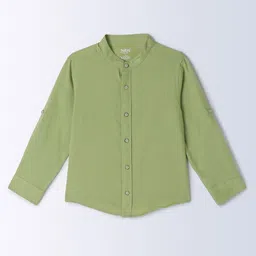 Milou Cotton Full Sleeves Solid Bio Washed Shirt - Olive Green image 4