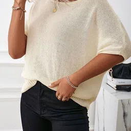 LULU & SKY Self Design Short Sleeves Boat Neck Top image 5