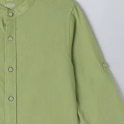 Milou Cotton Full Sleeves Solid Bio Washed Shirt - Olive Green image 5