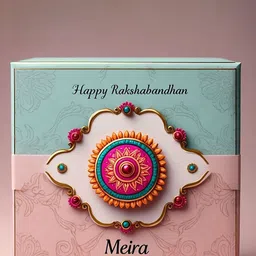 MEIRA JEWELLERY Set Of 3 Radhe Krishna Charm Rakhis With Greeting Card & Roli Chawal image 2