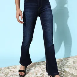 Mast & Harbour Women Bootcut Mid-Rise Light Fade Stretchable Jeans-picture-10