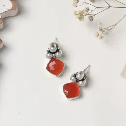 Teejh Ethnic Delisha Orange Stone Silver Oxidized Drop Earrings-picture-36