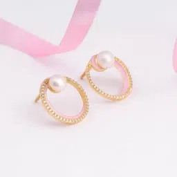 GIVA 92.5 Sterling Silver Golden Stylish Enamel & Pearl Stud Earrings-picture-16
