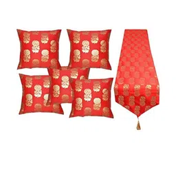 Pinkparrot 12x70 inch jacquard silk table runner and 5 pcs 16x16 inch cushion covers-image-39