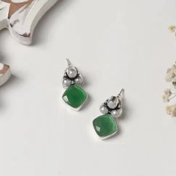 Teejh Ethnic Delisha Green Stone Silver Oxidized Drop Earrings-picture-28