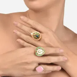 Zaveri Pearls Multicolor Combo of 3 Ethnic Adjustable Finger Rings-ZPFK12760-image-49