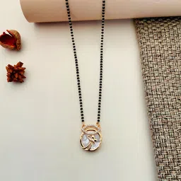 ABDESIGNS Rose Gold-Plated AD Stone Studded & Mother Pearl Beaded Mangalsutra-image-56