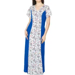 PATRORNA White & Blue Floral Print Nighty-picture-23