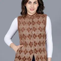 Chatanya Women Open Knit Self Design Woollen Cardigan-picture-29