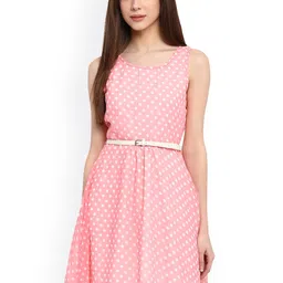 La Zoire Women Pink Printed Fit and Flare Dress-picture-15