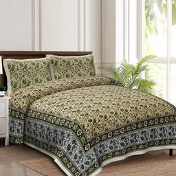 Rudra Bazaar Yellow & White Ethnic Motifs 210 TC Cotton King Bedsheet Set 2.75 m x 2.30 m-picture-10