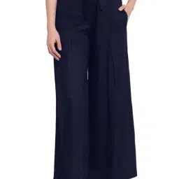 PATRORNA Navy Loose Fit Mid Rise Palazzos-image-14