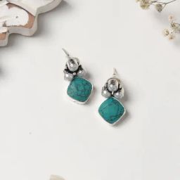 Teejh Ethnic Delisha Turquoise Stone Silver Oxidized Drop Earrings-picture-10