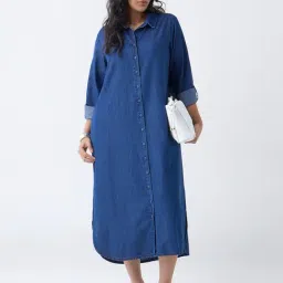 Gia by Westside Dark Blue Denim Shirt Dress-image-65