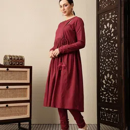 House of Pataudi Pure Cotton Jashn Anarkali Kurta with Churidar & Dupatta image 5