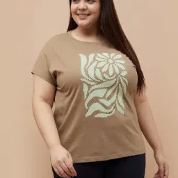 Nexus By Lifestyle Medium Brown Cotton Regular Fit Printed Plus Size T-Shirt image 3