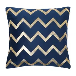 HOSTA HOMES Blue & Gold-Toned Set of 5 Geometric Velvet Square Cushion Covers image 4