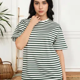 mack jonney VIMAL JONNEY Women Striped Monochrome Pockets T-shirt-picture-38