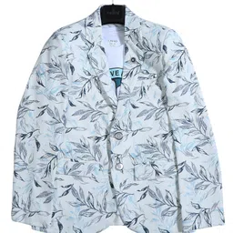 CAVIO Cotton Full Sleeves Leaves Printed Blazer With Tee - Blue-picture-16