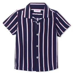 Babyhug Cotton Woven Half Sleeves Resort Collar Striped Shirt - Navy Blue & White-picture-30