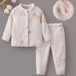 Mark & Mia Full Sleeves Winter Co-ords Night Suit With Animal Print - Cream-picture-31