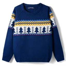 Pine Kids Knit Full Raglan Sleeves Pullover Sweater with Tree Design - Navy Blue-picture-28