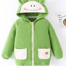 Mark & Mia Full Sleeves Hooded Winter Jacket With Smiley Embroidery & Pockets - Green-picture-38
