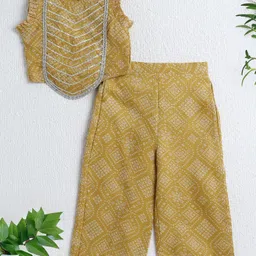 The Magic Wand Woven Sleeveless Bandhani Printed & Lace Embellished Top & Palazzo Set - Yellow-picture-33