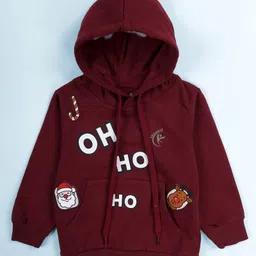 Kiddopanti Fleece Knit Full Sleeves Christmas Theme Printed Hooded Light Winter Sweatshirt - Maroon-picture-38
