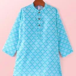Babyhug Cambric Woven Full Sleeves Printed Kurta With Pyjama Set - Blue image 2