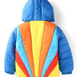 Babyhug Woven Full Sleeves Padded Hooded Jacket with Cut & Sew Design - Blue image 2