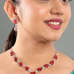 justpeachy Rhodium-Plated American Diamond-Studded Jewellery Set image 3