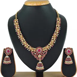 VATSALYA creation Gold Toned & Pink Stone Studded Jewellery Set-picture-21