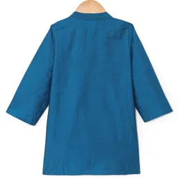 Babyhug Woven Full Sleeves Solid Kurta Pyjama Set with Foil Printed Jacket - Blue image 3