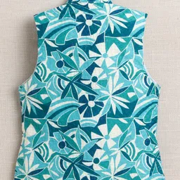 Ahhaaaa Viscose Woven Full Sleeves Abstract Motifs Printed Kurta Pant With Nehru Jacket & Mala Set - Blue image 4